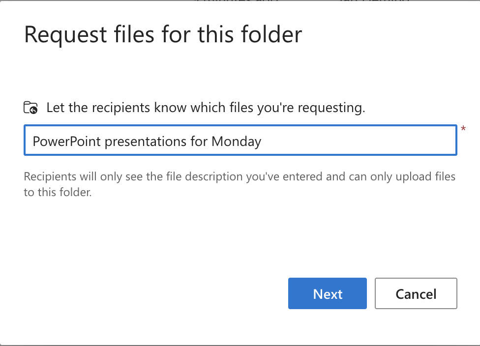 Provide a file request description when prompted